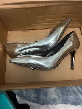Metallic Silver Pointed Stiletto Pumps for Women